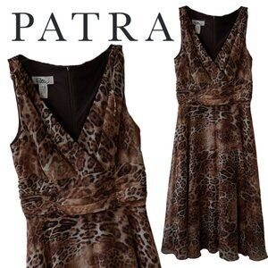 NWT, Patra, Vintage Leopard Sleeveless Fit & Flare Dress,‎ Brown, Black, Tan